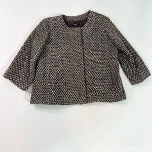 Eileen Fisher Sweater Womens PM Brown Cropped Knit Wool Alpaca Snap Front